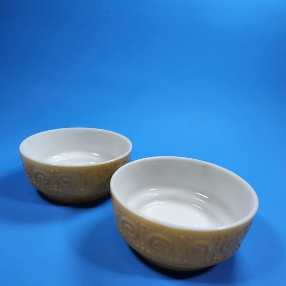 Vintage Milk Glass Mustard Yellow Bowls Embossed Swirl 5- inch Lot of 2 Retro - Picture 6 of 10